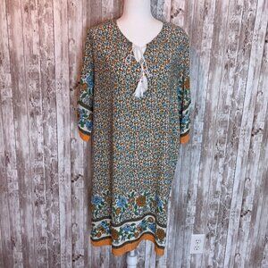HALIFE Cream & Blue Floral Boho Dress size 2XL